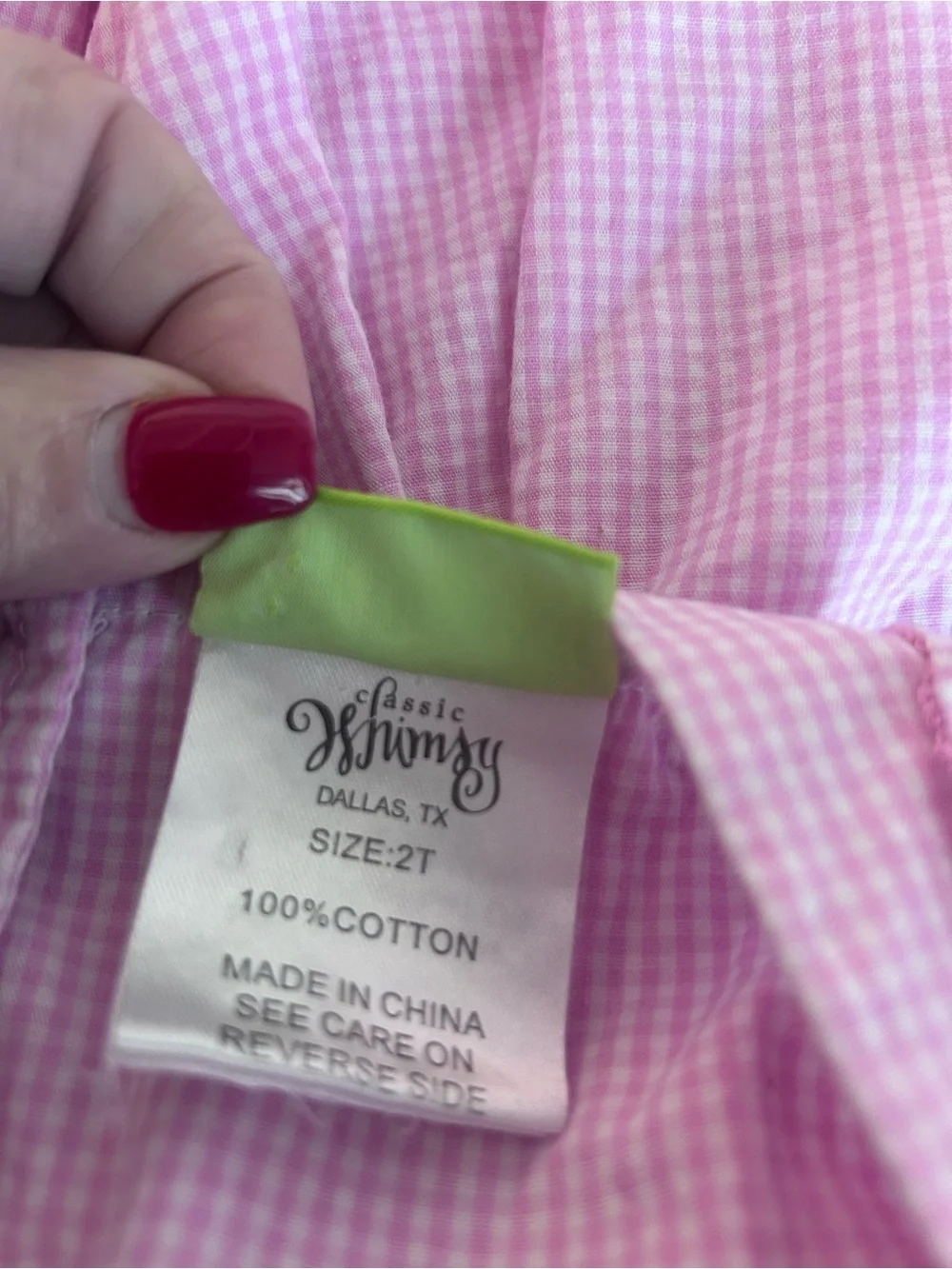 Classic Whimsy Pink Gingham Minnie’s  w C Embroidered  Cotton Size 2
